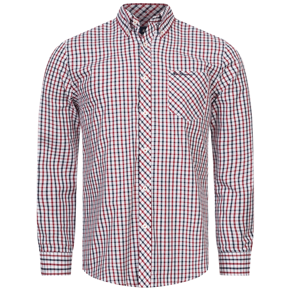 Camisa casual hombre manga larga Ben Sherman Oxford Signature azul blanco gris rojo nueva - Imagen 10 de 11
