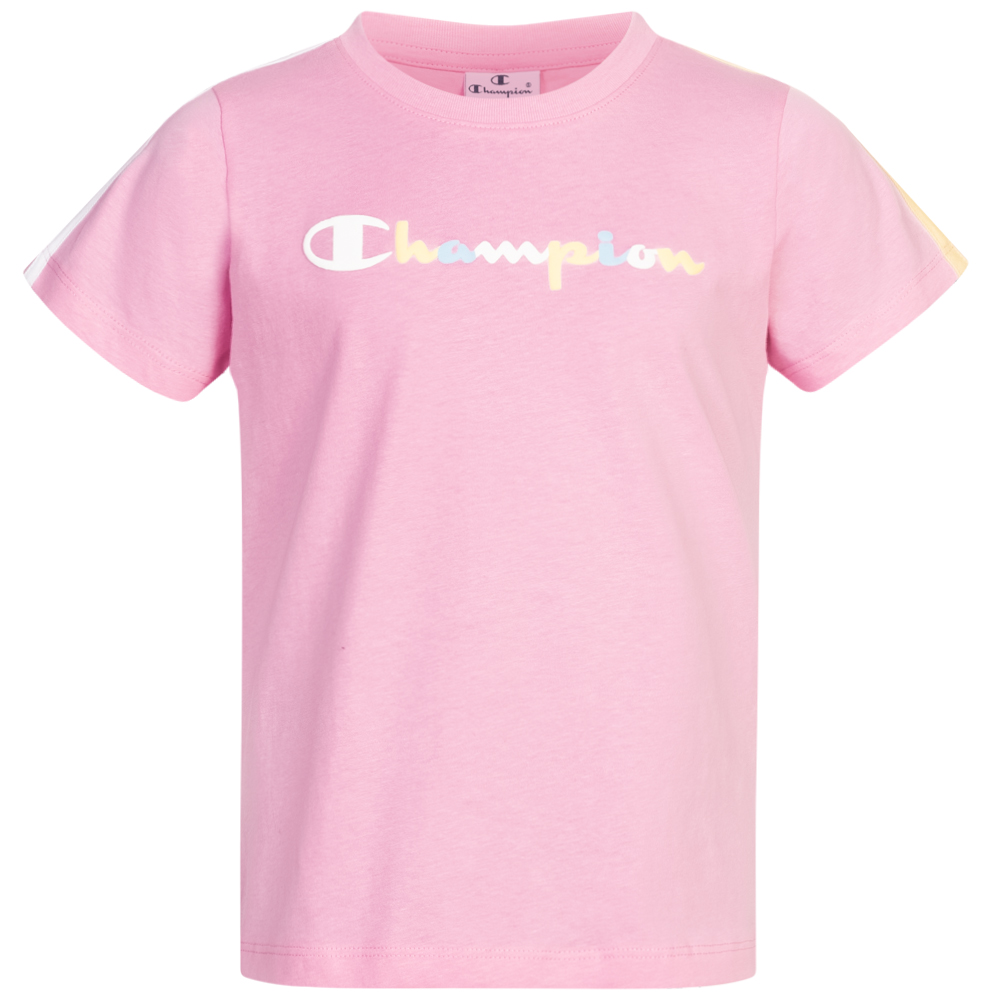 Футболка weiß rosa neu с воротником-стойкой Champion Crewneck Mode Freizeit Mädchen Oberteil Kurzarm