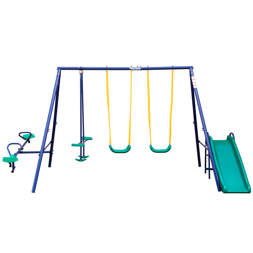 MUWO Spielgerüst mit Schaukeln, Schaukelwippe, Wippe, Rutsche Gartenschaukel neu - Bild 2 von 6