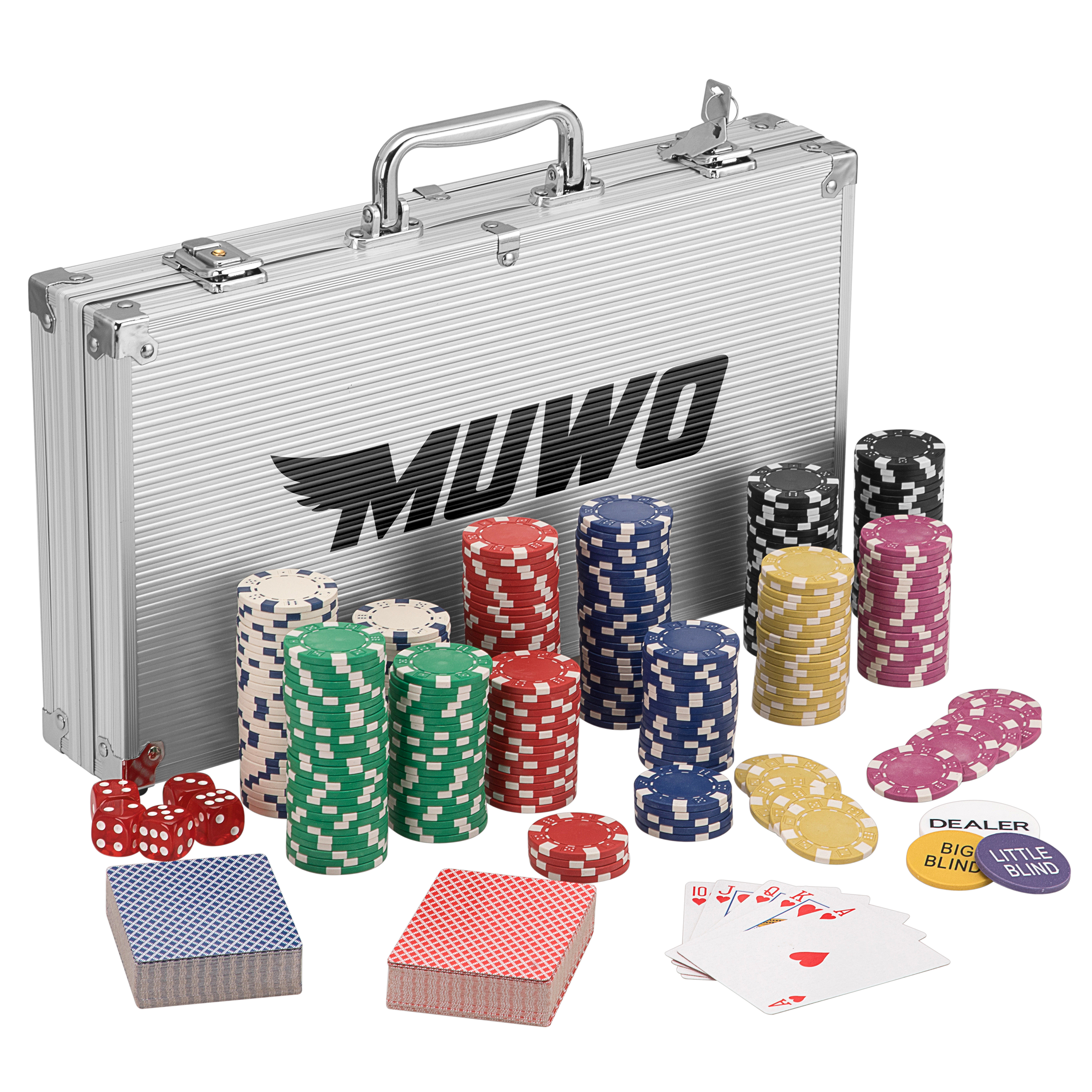 MUWO All In Casino Pokerset Poker Предлагает Покеркофер-набор из 300/500 фишек silber neu