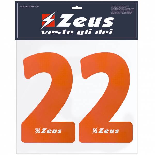 Zeus Zestaw numerów 1-22 do naprasowania 23 cm pomarańcza senior