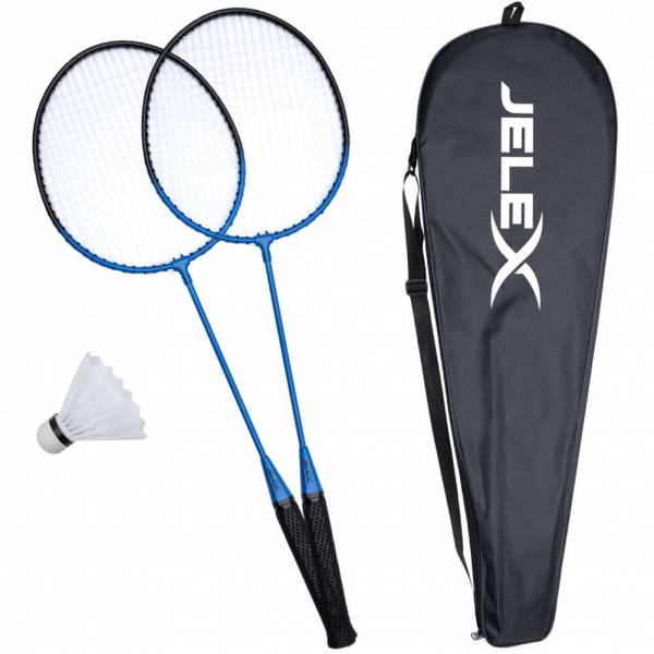 JELEX United Lot de 2 raquettes de badminton avec volant noir-bleu