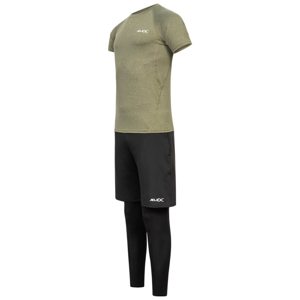 neu JELEX Sportinator Herren Trainings Fitness-Set Shirt Shorts Leggings 3-tlg 