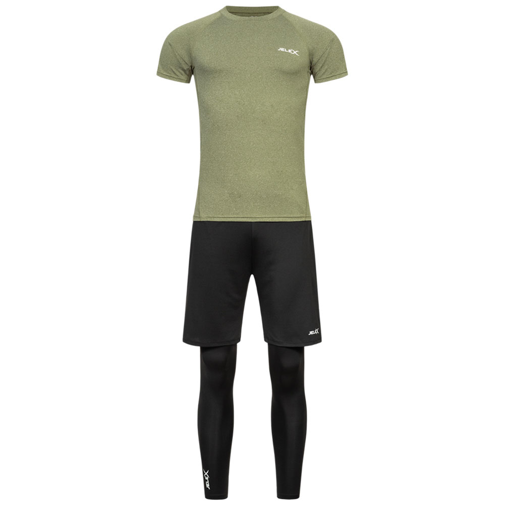 JELEX Sportinator Herren Trainings Fitness-Set Shirt Shorts Leggings 3-tlg neu 