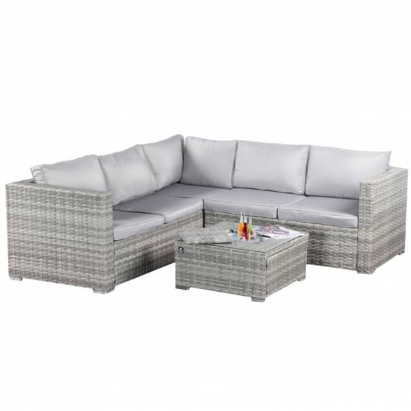 BIXENTE Polyrattan Garten-Lounge 5-Sitzer mit Tisch, Auflagen und Eisfach