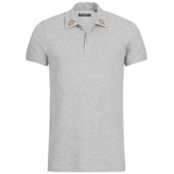 BRAVE SOUL Venom Herren X3 Button Polo-Shirt MPS-69VENOM Light Grey Marl
