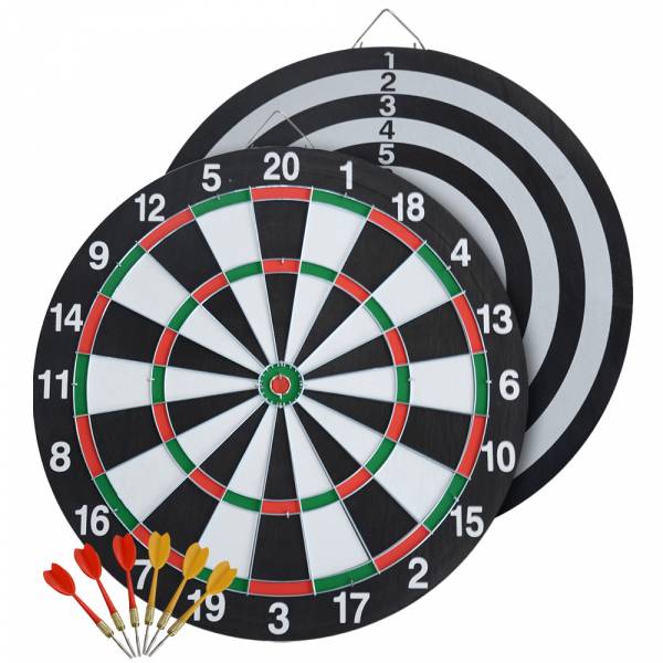 MUWO doppelseitige Dartscheibe mit 6 Pfeilen Set