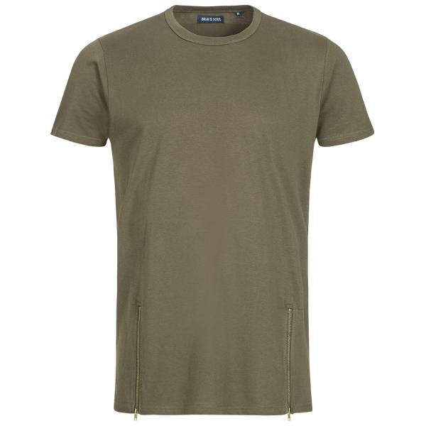BRAVE SOUL Falcon Herren Double Zip Crew Neck T-Shirt MTS-36FALCONI Mid Khaki