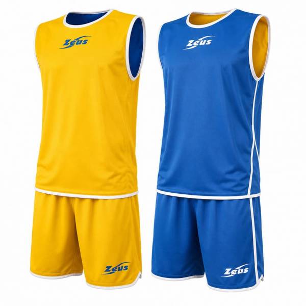 Zeus Kit Doppio Pallone da basket Reversibile Maglia + Shorts royal blue/giallo