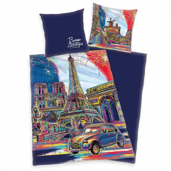 Bureau-Artistique "Paris" Satin Bedlinen Set 155 x 200 cm + 80 x 80 cm 4707405039026