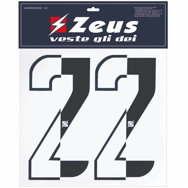Zeus Números termoadhesivos 1-22 10cm medio negro