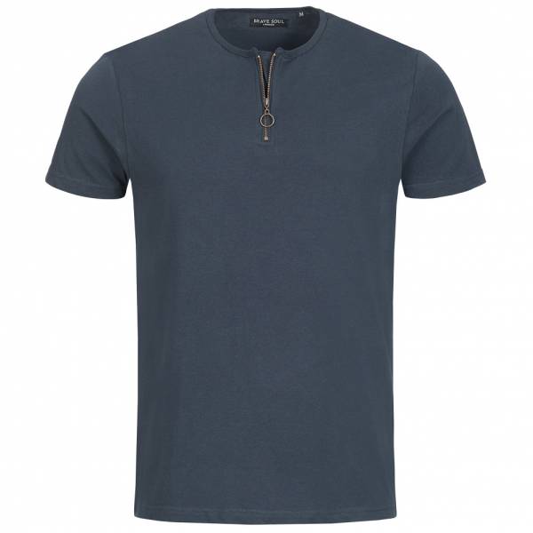 BRAVE SOUL Russell Herren Zip Neck T-Shirt MTS-69RUSSELLB Dark Navy