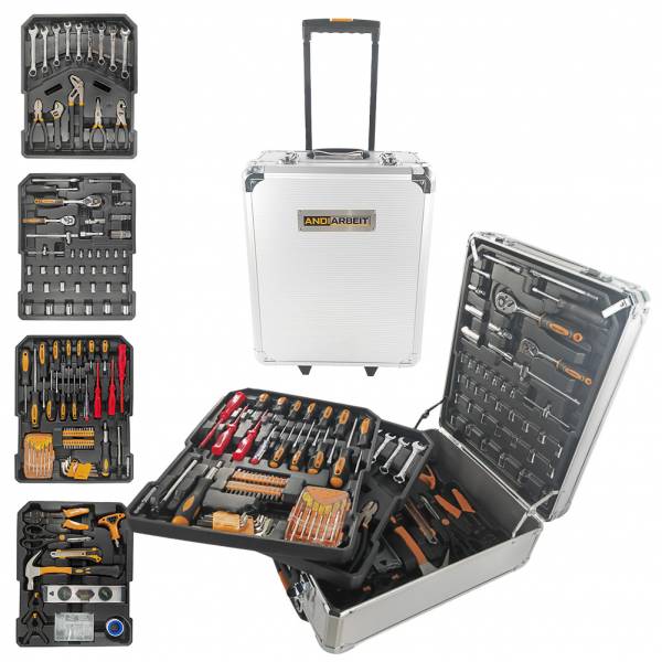 ANDIARBEIT® Mallette à outils &quot;Allrounder&quot; Valise à roulettes 1000 pièces. argent