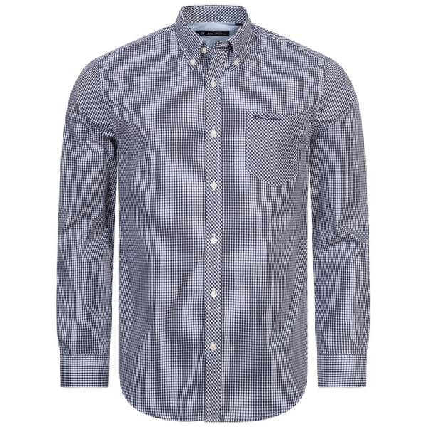BEN SHERMAN Gingham Herren Langarm Hemd 0077859-NAVY