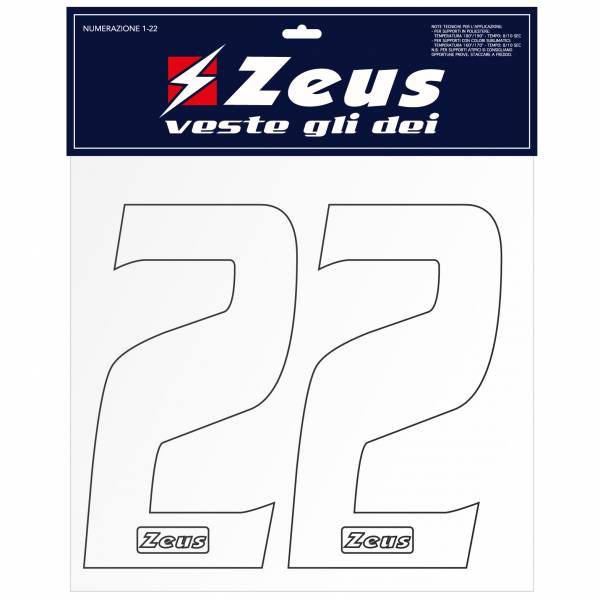 Zeus Kit de transfert des numéros de 1 à 22 25cm senior blanc