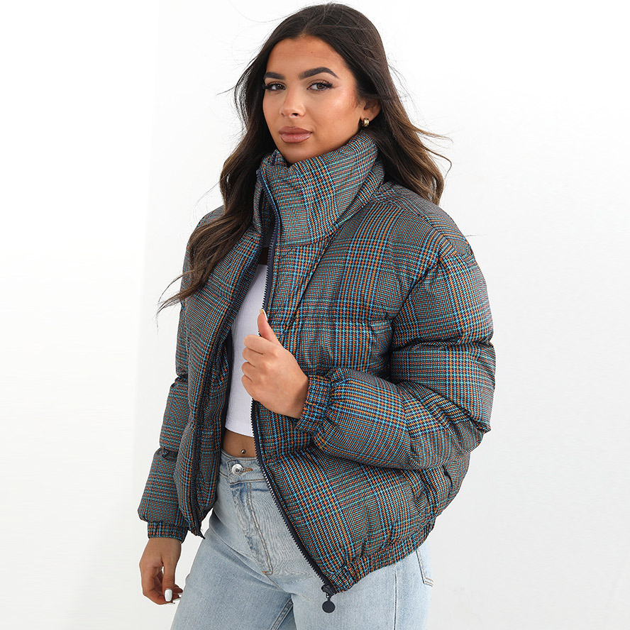 BRAVE SOUL Multicolour Women Quilted Winter Jacket LJK CHEQUER