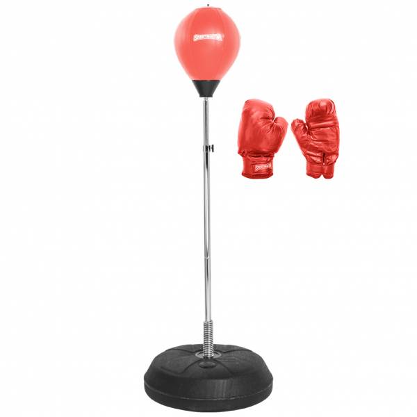 SPORTINATOR Supporto da boxe con punching ball, allenatore di boxe in piedi con pera da boxe e guantoni da boxe rossi