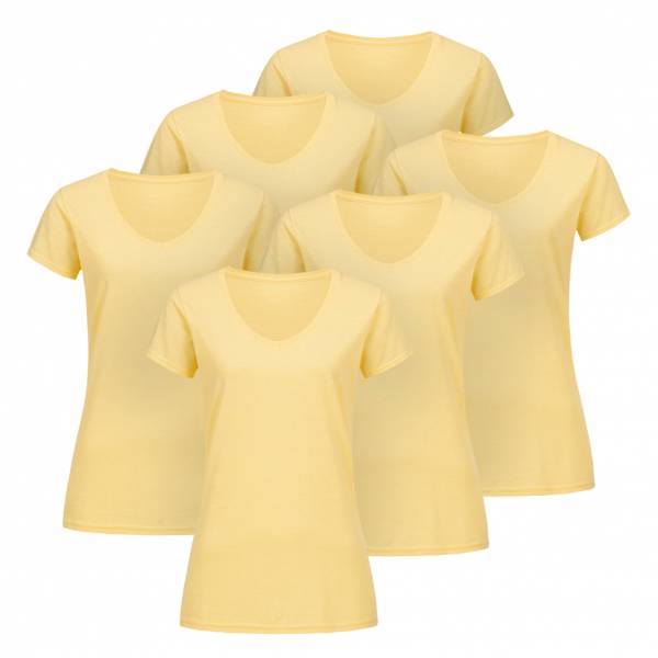 RUSSELL Col en V T-shirt Paquet de 6 Femmes T-shirt 0R166F0-Jaune Marron