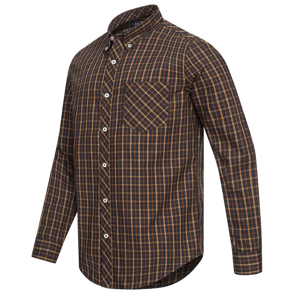Camicia Casual Ben Sherman In Cotone, Nero, Manica Lunga, Colletto, Vestibilità Slim, Taglia XXL