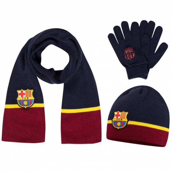 FC Barcelona Kinder Winter Set Handschuhe + Schal + Beanie FCB-3-203