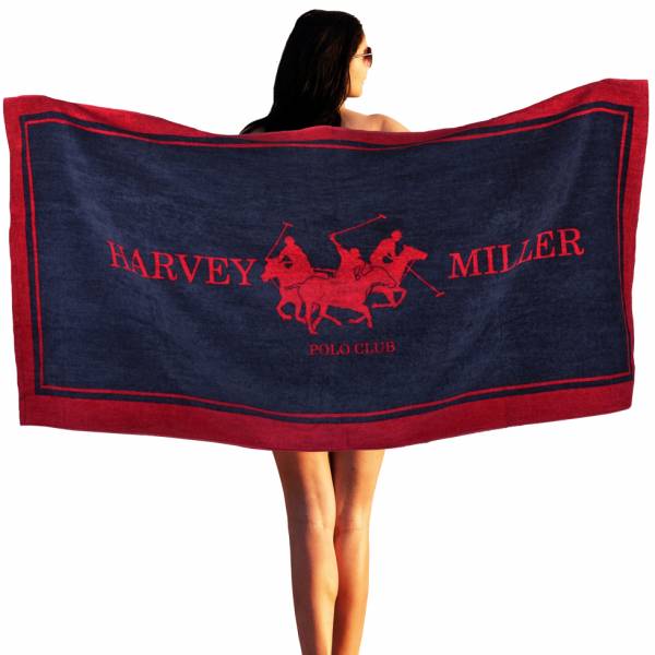 Harvey Miller Klub Polo 140 x 70 Ręcznik plażowy z workiem HRM4420 Granatowy/Czerwony