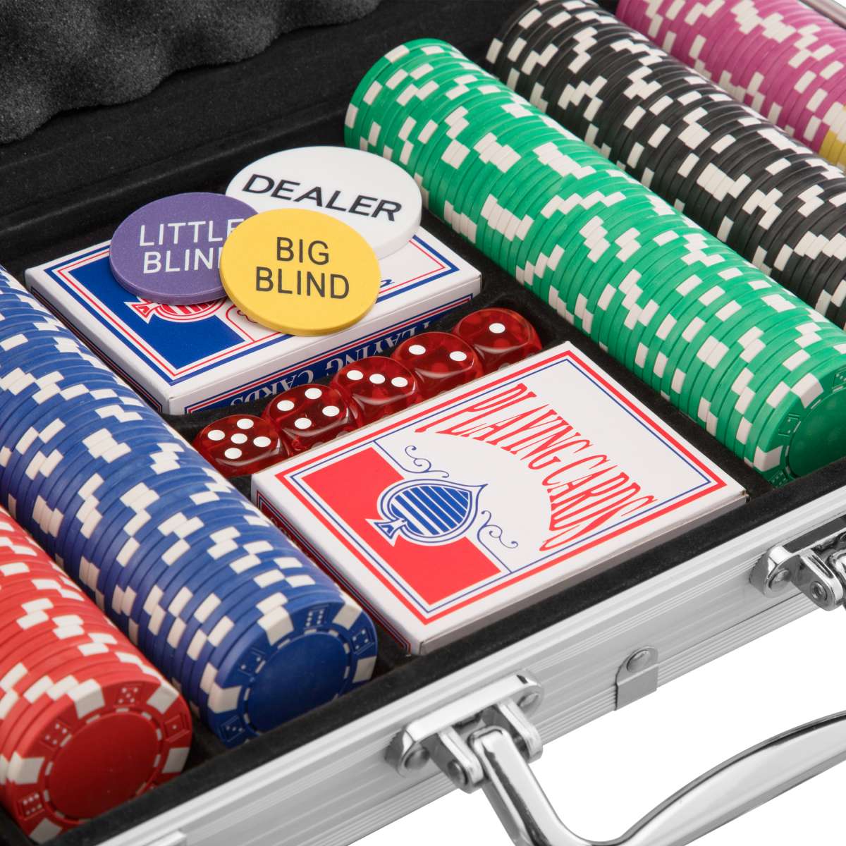 Set Da Poker 500 Chip In Valigetta Alluminio - Con Carte, Dadi, Spacciatori, Tappetino Feltro, Per Texas Hold'em