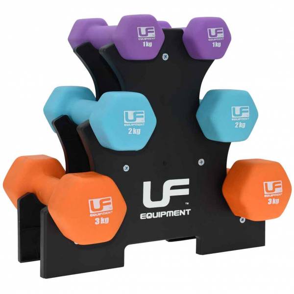 Urban Fitness Stojak z hantlami w zestawie 2 x 1 kg, 2 x 2 kg i 2 x 3 kg UFW025