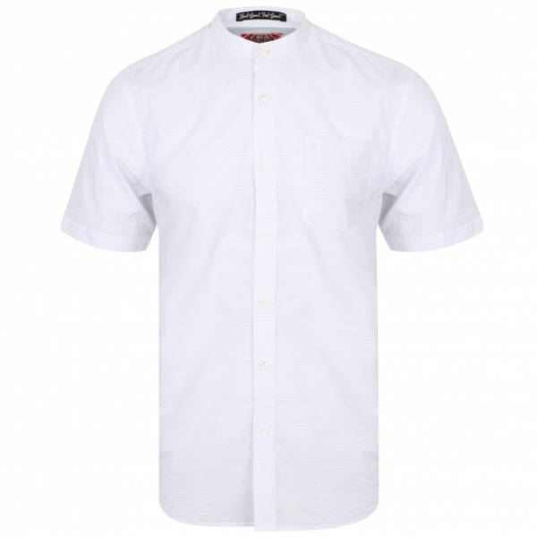 Tokyo Laundry Scandi Grandad Collar Herren Kurzarm Hemd 1H10745 White