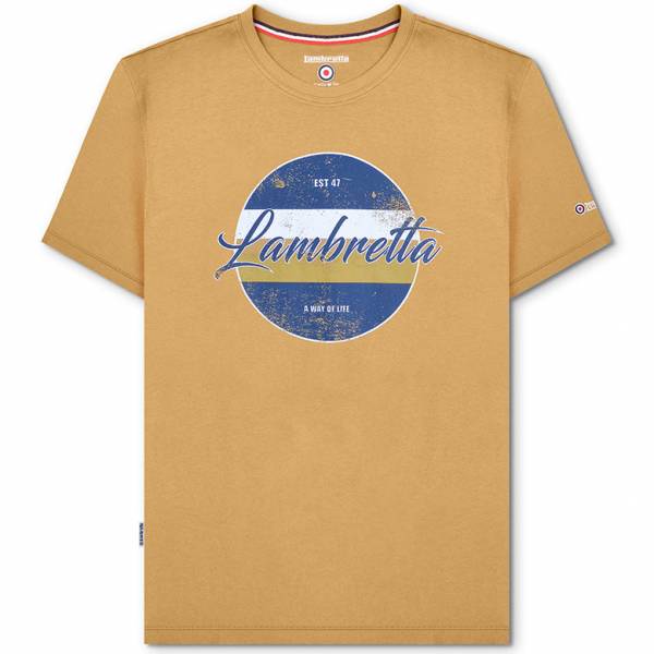 Lambretta Vintage Print Mężczyźni T-shirt SS1010-PIASEK