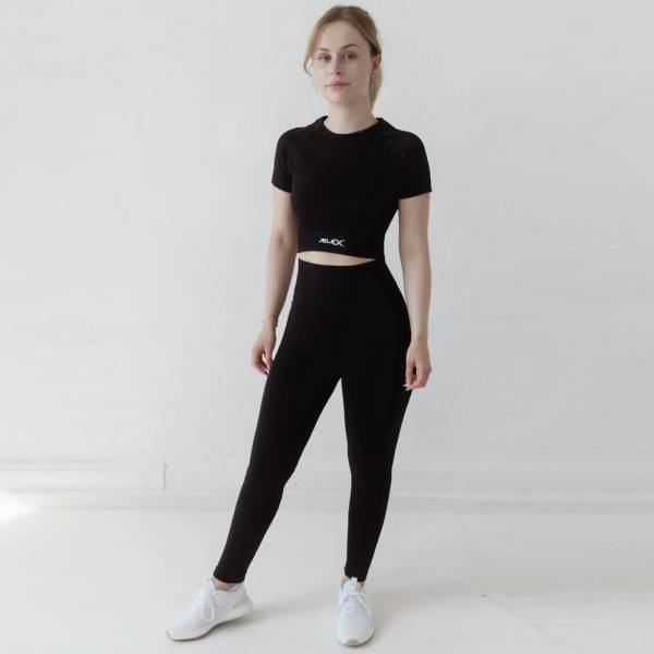 JELEX "Chiara" Donna Top da fitness a maniche corte nero