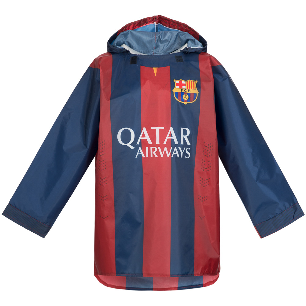 PERLETTI Regenponcho Wasserdicht für Kinder FC Barcelona FCB Regen Jacke aus PVC mit Kapuze und Knöpfe Regenmantel Blau und Rot für Kleine Jungen mit Barça Logo 
