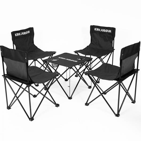 KIRKJUBØUR® &quot;Stjärna&quot; 5er-Set Campingstühle mit Tisch schwarz