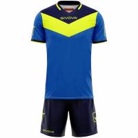 Givova Kit Campo Set Shirt + Short middenblauw / neongeel