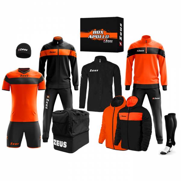 Zeus Apollo Ensemble de foot Vêtement d'équipe en coffret 12 pièces Noir Néon Orange