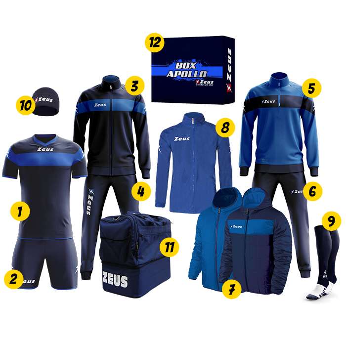 Zeus Apollo Football Kit Teamwear Box 12 pieces Navy blue
