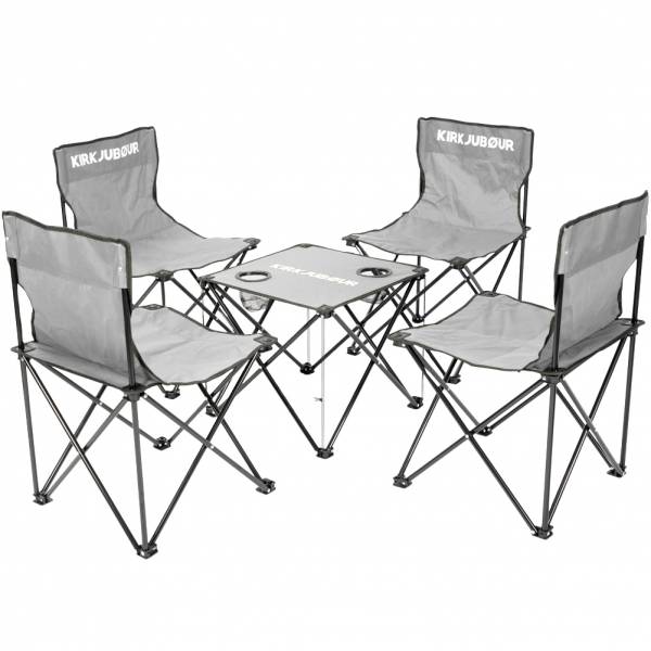 KIRKJUBØUR® &quot;Stjärna&quot; 5er-Set Campingstühle mit Tisch grau