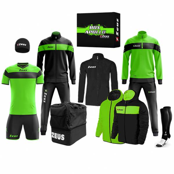 Zeus Apollo Ensemble de foot Vêtement d'équipe en coffret 12 pièces Néon Vert Noir