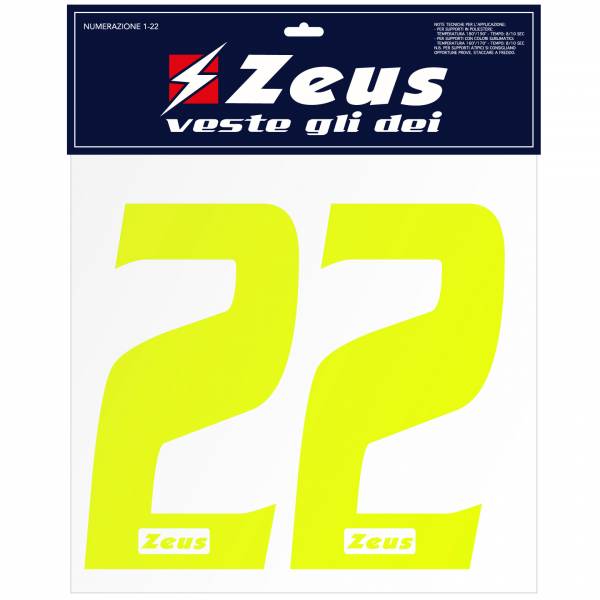 Zeus Números termoadhesivos 1-22 10cm amarillo neón