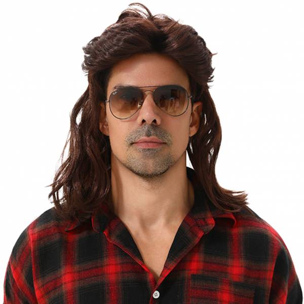 MAASKANTJE &quot;Frituur&quot; Mullet retro Vokuhila Peluca marrón oscuro