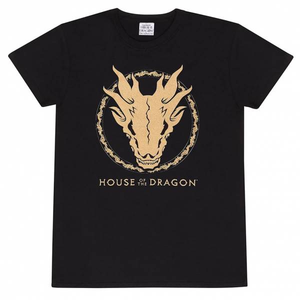 Casa del Dragón Gold Ink Skull Hombre Camiseta HOD04409TSB