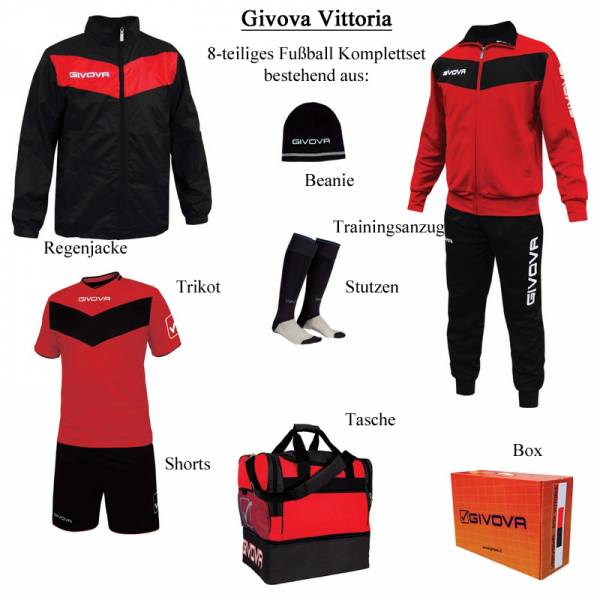 Givova Box Vittoria Fußball Set 8-tlg. rot/schwarz