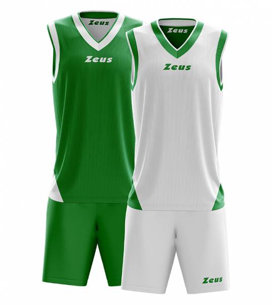 Zeus Kit Doblo Pallone da basket Reversibile Maglia + Shorts verde/bianco