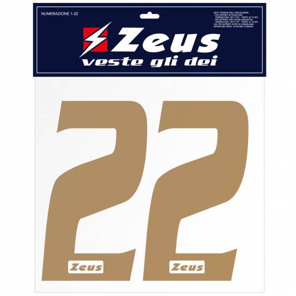 Zeus Números termoadhesivos 1-22 10cm de oro