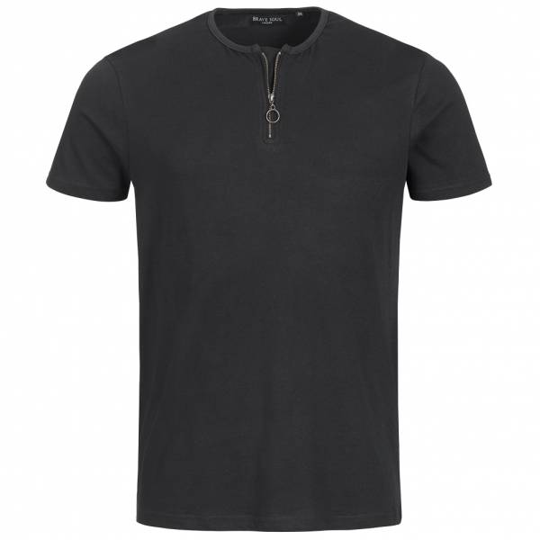 BRAVE SOUL Russell Herren Zip Neck T-Shirt MTS-69RUSSELL Jet Black
