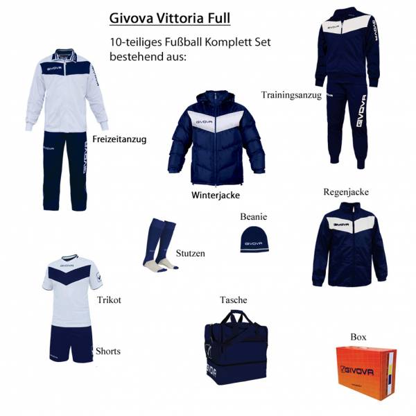 Givova Box Vittoria Full Fußball Set 10-tlg. navy/weiß
