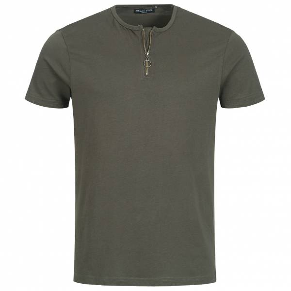 BRAVE SOUL Russell Herren Zip Neck T-Shirt MTS-69RUSSELLB Dark Khaki