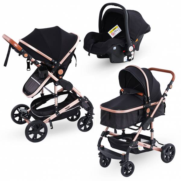 MUWO 3 in 1 combinatie kinderwagen complete set zwart