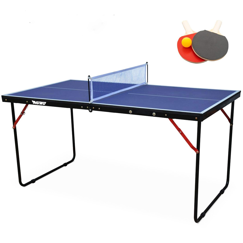 MUWO Indoor faltbare Mini Tischtennisplatte 137 x 76 cm blau | SportSpar | Schläger