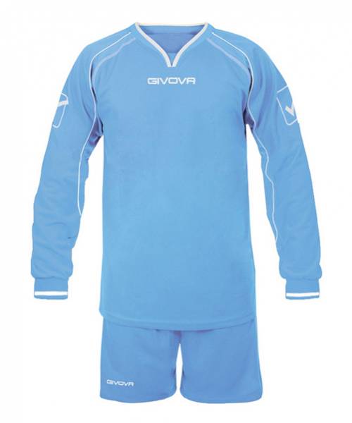 Givova Fußball Set Langarm Trikot mit Shorts Leader himmelblau