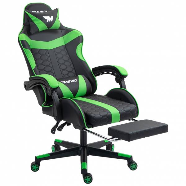 MUWO „FusionX“ E-Sports Gamingstuhl mit Fußstütze grün | 04251538469999 MUWO „FusionX“ E-Sports Gamingstuhl mit Fußstütze grün | 04251538469999
